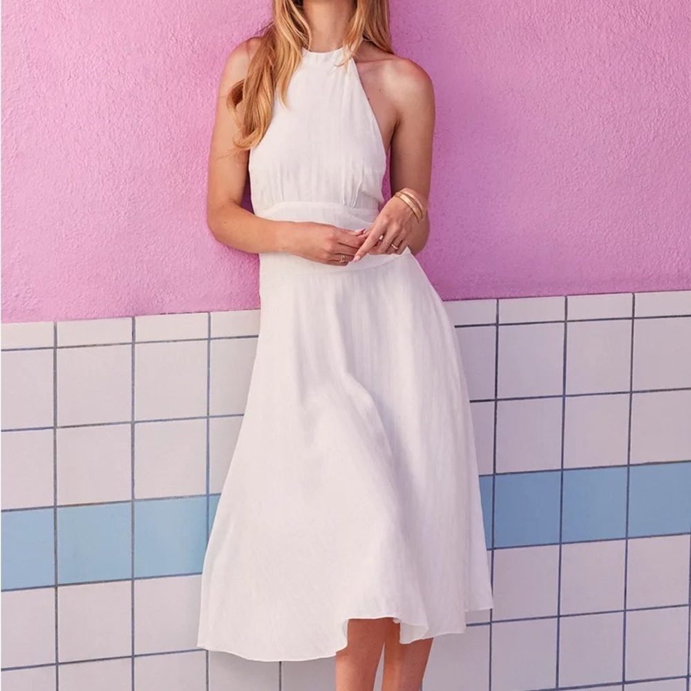 Lulus Bring on the Sunshine White Halter Midi Dress Size Medium
